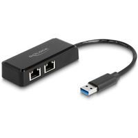 DeLOCK Adaptador USB Tipo-A a 2 x LAN Gigabit, Adaptador de red 