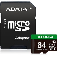 ADATA Speed Plus 64 GB MicroSDXC Clase 10, Tarjeta de memoria 64 GB, MicroSDXC, Clase 10, 160 MB/s, 140 MB/s, Class 3 (U3)