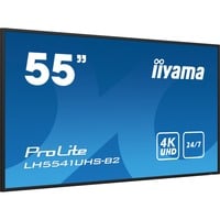 iiyama LH5541UHS-B2 pantalla de señalización Diseño de quiosco 138,7 cm (54.6") LCD 500 cd / m² 4K Ultra HD Negro Procesador incorporado 24/7, Pantalla de gran formato negro brillante, Diseño de quiosco, 138,7 cm (54.6"), LCD, 3840 x 2160 Pixeles, 24/7