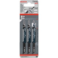 Bosch T 111 C Hoja de sierra de vaivén Acero de alto carbono (HCS) 3 pieza(s) Hoja de sierra de vaivén, Aglomerado, Tablero de fibra, Madera contrachapada, Madera blanda, Acero de alto carbono (HCS), 5 cm, 3 mm, 10 cm