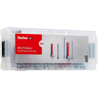 fischer Mini FixTainer DuoPower + Tornillos, Pasador gris claro/Rojo