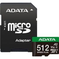ADATA Speed Plus 512 GB MicroSDXC Clase 10, Tarjeta de memoria 512 GB, MicroSDXC, Clase 10, 180 MB/s, 160 MB/s, Class 3 (U3)