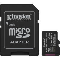 Kingston 128GB microSDXC Canvas Select Plus Gen3 150MB/s A1 (Incluye adaptador de SD), Tarjeta de memoria negro, 128 GB, MicroSDXC, Clase 10, UHS-I, 150 MB/s, Class 1 (U1)