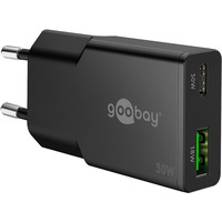 goobay Cargador rápido dual USB-C PD GaN Slim 30 W negro