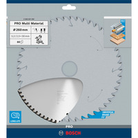Bosch Hoja de sierra circular PRO Multi Material, Ø 260mm, 80 dientes 