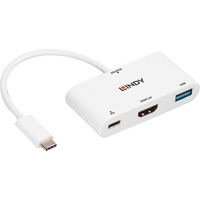 Lindy 43340 Adaptador gráfico USB 3840 x 2160 Pixeles Blanco, Hub USB blanco, 3840 x 2160 Pixeles