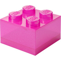 Room Copenhagen Ladrillo de almacenamiento LEGO 4 tapa superior con purpurina, Caja de depósito rosa neón/Transparente
