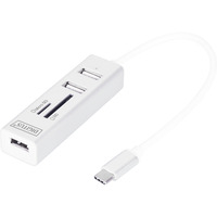 Digitus Hub USB Tipo-C OTG de 3 puertos + lector de tarjetas blanco