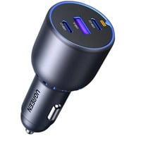 UGREEN 130W 3-Port Fast Car Char gray Auriculares, Ordenador portátil, Teléfono móvil, Portátil, Batería portátil, Teléfono Gris Encendedor de cigarrillos Auto, Cargador negro/Azul, Auto, Encendedor de cigarrillos, Gris