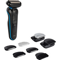 Braun Series 5 52-B1650S afeitadora Máquina de afeitar de láminas Recortadora Azul negro/Azul, Máquina de afeitar de láminas, Azul, Botones, Batería, Batería integrada, 50 min