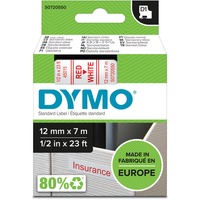 Dymo D1 etiquetas auténticas | impresión roja sobre fondo blanco | 12 mm × 7 m | etiquetas autoadhesivas para etiquetadoras LabelManager, Cinta de escritura Rojo sobre blanco, Poliéster, Bélgica, -18 - 90 °C, DYMO, LabelManager, LabelWriter 450 DUO