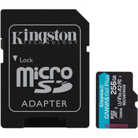 Kingston Tarjeta microSDXC Canvas Go Plus Gen4 de 256 GB, 200 MB/s, A2 U3 V30 y adaptador, Tarjeta de memoria negro, 200 MB/s, A2 U3 V30 y adaptador, 256 GB, MicroSD, Clase 10, UHS-I, 200 MB/s, 160 MB/s