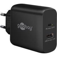 goobay Cargador rápido dual USB-C, PD, GaN, 65 vatios negro