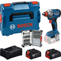 Bosch Set de atornillador de impacto inalámbrico GDX 18 voltios 285 Nm con 2 baterías 5,0 Ah y juego de puntas de 31 piezas en L-BOXX, Kit de herramientas en caja