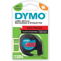 Dymo LT plástico etiquetas auténticas | Negro sobre rojo | 12 mm x 4m | para las etiquetadoras LetraTag | autoadhesivo, Cinta de escritura Negro sobre rojo, Poliéster, Bélgica, DYMO, LetraTag 100T, LetraTag 100H, 1,2 cm
