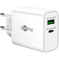 goobay Cargador rápido dual USB-C PD GaN 30 W, wh blanco