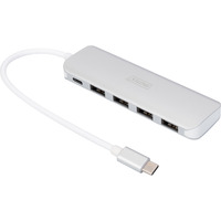 Digitus Concentrador USB Type-C™ de 4 puertos (USB 3.0) + PD, Hub USB plateado