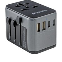 Verbatim 49545 adaptador de enchufe eléctrico Universal, Enchufe del recorrido negro/Plateado