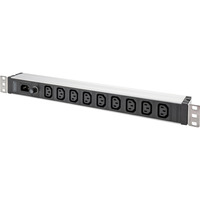 Digitus Regleta de enchufes de 19" con perfil de aluminio, 9 tomas C13, 1U negro/Aluminio