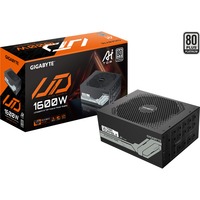 GIGABYTE UD1600PM PG5 AI TOP Fuente de Alimentación - PCIe 5.0, 80 PLUS Platinum, Diseño totalmente modular, Ventilador de 120 mm, Compatible con ATX 3.1, Enchufe EU, Fuente de alimentación de PC negro, 80 PLUS Platinum, Diseño totalmente modular, Ventilador de 120 mm, Compatible con ATX 3.1, Enchufe EU, 1600 W, 100 - 240 V, 50/60 Hz, 15 - 7.5 A, Activo, 150 W