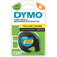 Dymo LT plástico etiquetas | Negro sobre amarillo | 12 mm x 4m | para las etiquetadoras LetraTag | autoadhesivo, Cinta de escritura Negro sobre amarillo, Poliéster, Bélgica, DYMO, LetraTag 100T, LetraTag 100H, 1,2 cm