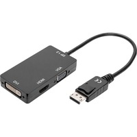 Digitus Adaptador/convertidor 3 en 1 DisplayPort > DisplayPort + HDMI + DVI + VGA negro