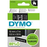 Dymo D1 etiquetas auténticas | impresión blanca sobre fondo negro | 12 mm × 7 m | etiquetas autoadhesivas para etiquetadoras LabelManager, Cinta de escritura Blanco sobre negro, Poliéster, Bélgica, -18 - 90 °C, DYMO, LabelManager, LabelWriter 450 DUO