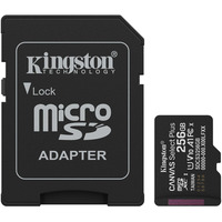 Kingston 256GB microSDXC Canvas Select Plus Gen3 150MB/s A1 (Incluye adaptador de SD), Tarjeta de memoria negro, 256 GB, MicroSDXC, Clase 10, UHS-I, 150 MB/s, Class 1 (U1)