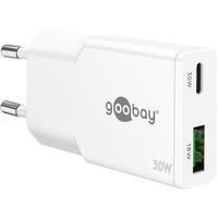 goobay Cargador rápido dual USB-C PD GaN Slim 30 W blanco