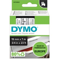 Dymo D1 etiquetas auténticas | impresión negra sobre fondo transparente | 19 mm × 7 m | etiquetas autoadhesivas para etiquetadoras LabelManager, Cinta de escritura Negro sobre transparente, Poliéster, Bélgica, -18 - 90 °C, DYMO, LabelManager, LabelWriter 450 DUO