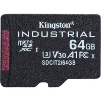 Kingston Tarjeta 64GB microSDXC Industrial C10 A1 pSLC paquete individual sin adaptador, Tarjeta de memoria negro, 64 GB, MicroSDXC, Clase 10, UHS-I, 100 MB/s, 80 MB/s