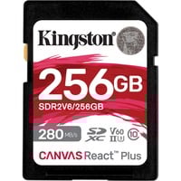 Kingston 256GB Canvas React Plus SDXC UHS-II 280R/150W U3 V60 for Full HD/4K, Tarjeta de memoria 256 GB, SDXC, Clase 10, UHS-II, 280 MB/s, 150 MB/s