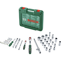 Bosch Juego de carraca de 1/4" + 1/2" con llaves de vaso, 60 piezas, Llave de tubo verde