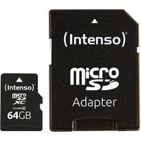 Intenso 64GB MicroSDHC MicroSDXC Clase 10, Tarjeta de memoria 64 GB, MicroSDXC, Clase 10, 25 MB/s, Resistente a golpes, Resistente a la temperatura, Resistente al agua, A prueba de rayos X, Negro