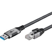 goobay Cable Ethernet USB-A 3.2 Gen1 conector > conector RJ-45 negro/Plateado