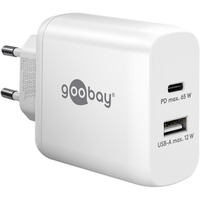 goobay Cargador rápido dual USB-C, PD, GaN, 65 vatios blanco