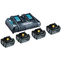 Makita 199483-0 cargador y batería cargable Juego de cargador y baterías, Conjunto negro, Juego de cargador y baterías, Ión de litio, 5 Ah, 18 V, Makita, 4 pieza(s)