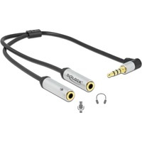 DeLOCK 66437 divisor de audio Negro, Plata, Cable Y negro/Plateado, Negro, Plata, 2x 3.5 mm, 3,5 mm, Hembra, Macho, Oro