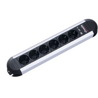 Bachmann PRIMO 6AC outlet(s) 1.75m Negro, Plata base múltiple, Regleta negro/Aluminio, 71 mm, 431 mm, 46 mm, 1,75 m, Negro, Plata, 16 A