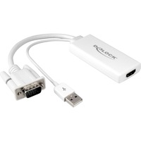DeLOCK 62460 adaptador de cable de vídeo 0,25 m HDMI tipo A (Estándar) VGA (D-Sub) + USB Blanco blanco, 0,25 m, HDMI tipo A (Estándar), VGA (D-Sub) + USB, Macho, Hembra, 1920 x 1080 Pixeles
