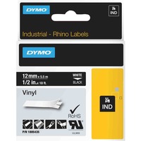 Dymo Rhino Etiquetas industriales de vinilo | 12 mm x 5,5 m | Impresión en blanco sobre negro | Autoadhesivas | Para etiquetadoras LabelManager y Rhino, Cinta de escritura 5 m | Impresión en blanco sobre negro | Autoadhesivas | Para etiquetadoras LabelManager y Rhino, Blanco sobre negro, Multicolor, Vinilo, -40 - 80 °C, UL 969, DYMO
