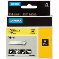Dymo Rhino Etiquetas industriales de vinilo | 12 mm x 5,5 m | Impresión en negro sobre amarillo | Autoadhesivas | Para rotuladoras Rhino y LabelManager, Cinta de escritura 5 m | Impresión en negro sobre amarillo | Autoadhesivas | Para rotuladoras Rhino y LabelManager, Negro sobre amarillo, Multicolor, Vinilo, -40 - 80 °C, UL 969, DYMO