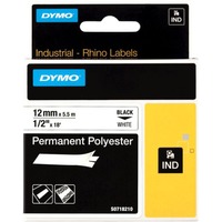 Dymo Rhino Etiquetas industriales permanentes de poliéster | 12 mm x 5,5 m | Impresión en negro sobre blanco | Autoadhesivas | Para rotuladoras Rhino y LabelManager, Cinta de escritura 5 m | Impresión en negro sobre blanco | Autoadhesivas | Para rotuladoras Rhino y LabelManager, Negro sobre blanco, Multicolor, Poliéster, -40 - 150 °C, UL 969, DYMO