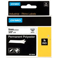Dymo Rhino Etiquetas industriales permanentes de poliéster | 9 mm x 3,5 m | Impresión en negro sobre blanco | Autoadhesivas | Para etiquetadoras LabelManager y Rhino, Cinta de escritura 5 m | Impresión en negro sobre blanco | Autoadhesivas | Para etiquetadoras LabelManager y Rhino, Negro sobre blanco, Multicolor, Poliéster, -40 - 150 °C, UL 969, DYMO
