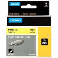 Dymo Rhino etiquetas industriales de tubo termorretráctil | 9 mm x 1,5 m | de color negro sobre fondo amarillo, Tubo termoretráctil para etiquetas 5 m | de color negro sobre fondo amarillo, Negro sobre amarillo, Multicolor, -55 - 135 °C, UL 224, MIL-STD-202G, MIL-81531, SAE-DTL 23053/5 (1, 3), DYMO, Rhino