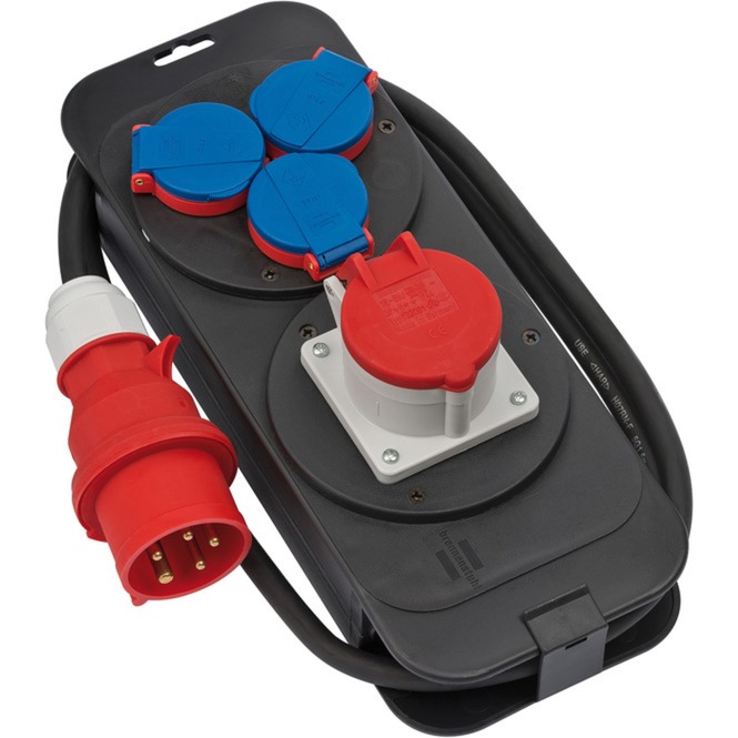 Brennenstuhl 1151600010 unidad de distribución de energía (PDU) 4 salidas AC Negro, Azul, Rojo, Distribuidor negro, Básico, Plástico, Negro, Azul, Rojo, 4 salidas AC, 2 m, 400 V